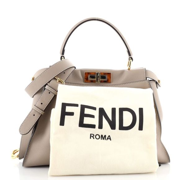 Fendi Peekaboo Bag Leather with Tortoise Detail Regular Neutral - Picture 2 of 7